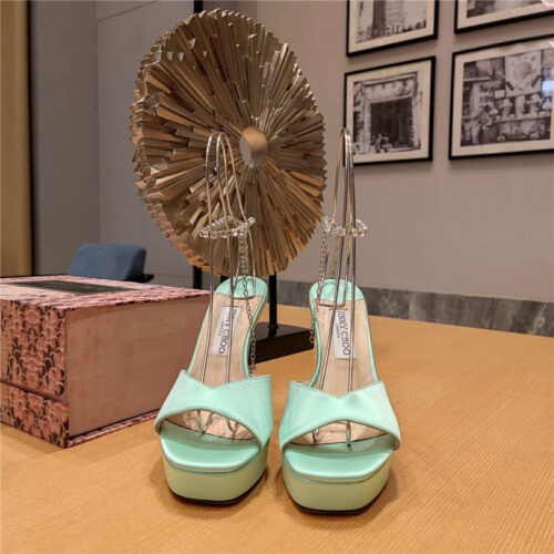 High Quality Luxury Jimmy Choo Crystal Chain Heeled Platform Sandals – Style 65207 product detail