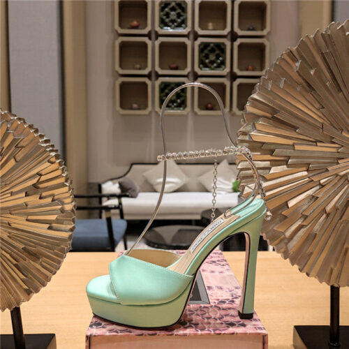 High Quality Luxury Jimmy Choo Crystal Chain Heeled Platform Sandals – Style 65207 product detail