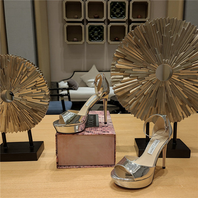 High Quality Luxury Jimmy Choo Crystal Chain Heeled Platform Sandals – Style 91191 product detail