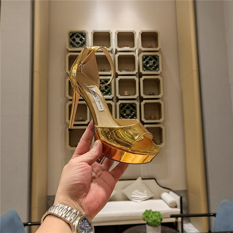 High Quality Luxury Jimmy Choo Crystal Chain Heeled Platform Sandals – Style 86103 product detail