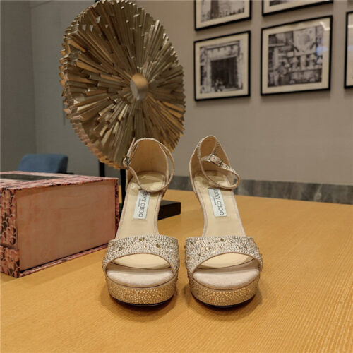 High Quality Luxury Jimmy Choo Crystal Chain Heeled Platform Sandals – Style 13783 product detail