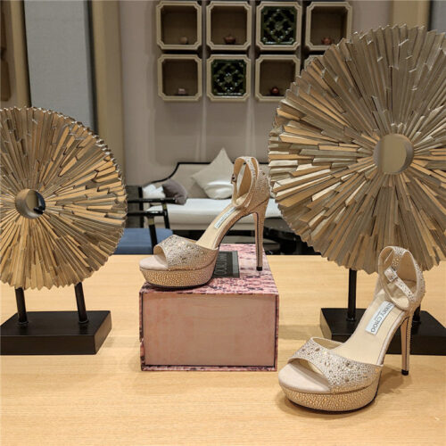 High Quality Luxury Jimmy Choo Crystal Chain Heeled Platform Sandals – Style 13783 product detail