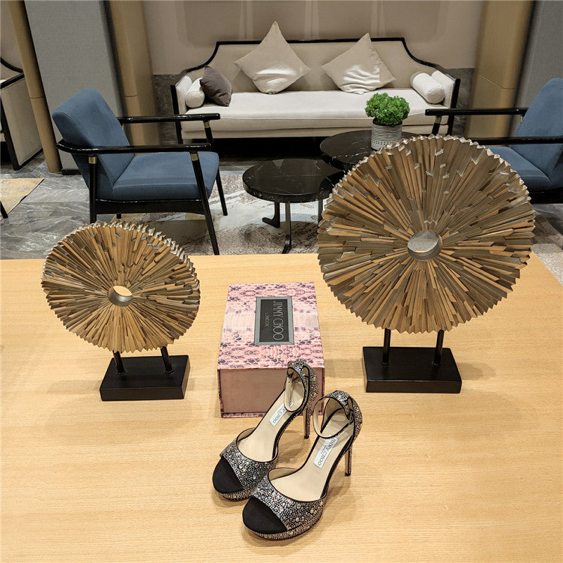 High Quality Luxury Jimmy Choo Crystal Chain Heeled Platform Sandals – Style 75927
