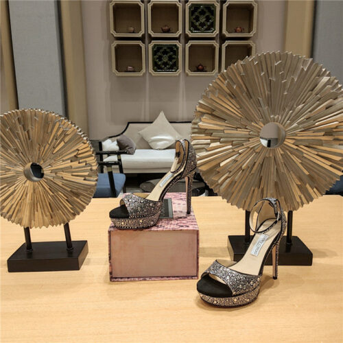 High Quality Luxury Jimmy Choo Crystal Chain Heeled Platform Sandals – Style 75927 product detail