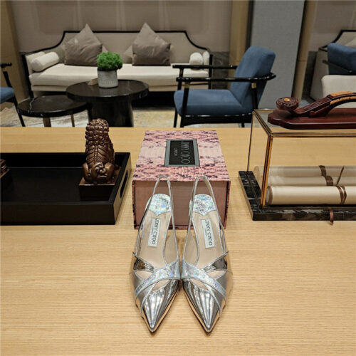 High Quality Luxury Jimmy Choo High-Heeled Hollow Leather Style Pointed Sandals – Style 31511 product detail