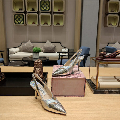 High Quality Luxury Jimmy Choo High-Heeled Hollow Leather Style Pointed Sandals – Style 31511 product detail