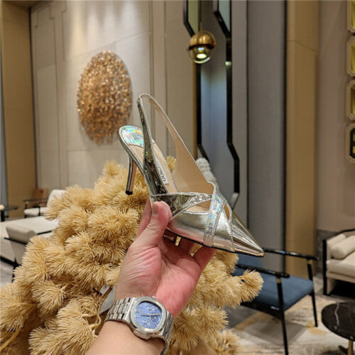 High Quality Luxury Jimmy Choo High-Heeled Hollow Leather Style Pointed Sandals – Style 31511 product detail