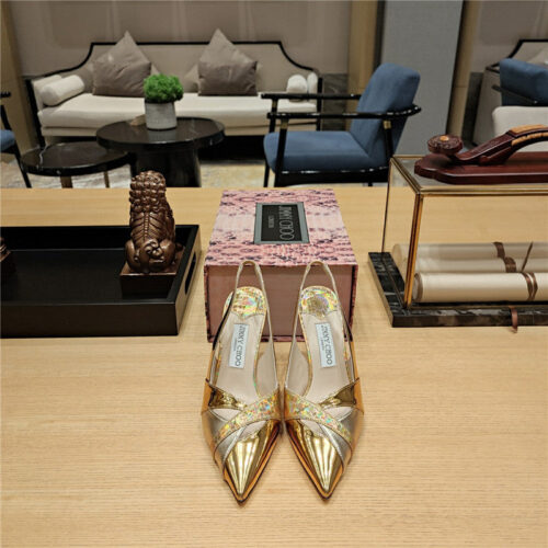 High Quality Luxury Jimmy Choo High-Heeled Hollow Leather Style Pointed Sandals – Style 85175 product detail