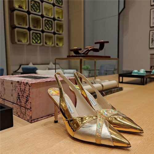 High Quality Luxury Jimmy Choo High-Heeled Hollow Leather Style Pointed Sandals – Style 85175