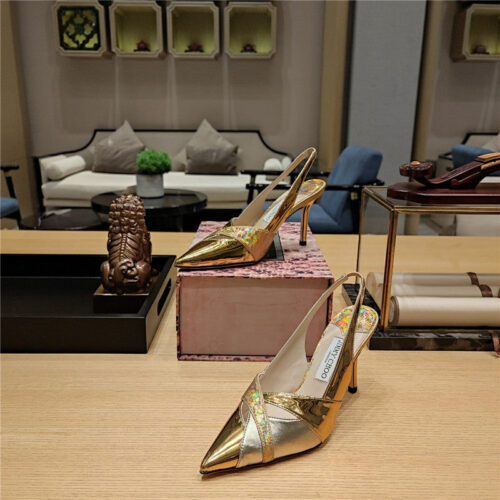 High Quality Luxury Jimmy Choo High-Heeled Hollow Leather Style Pointed Sandals – Style 85175 product detail