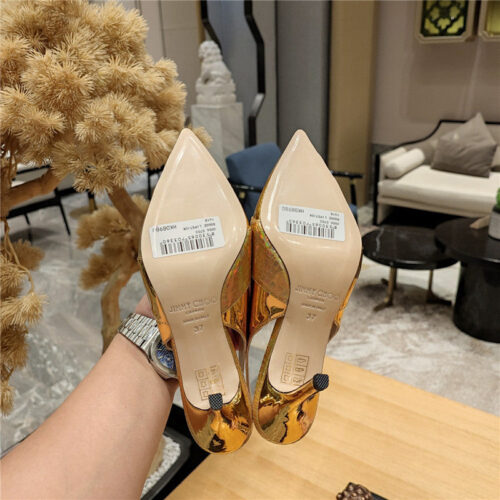 High Quality Luxury Jimmy Choo High-Heeled Hollow Leather Style Pointed Sandals – Style 85175 product detail