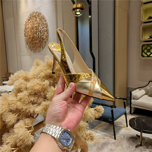 High Quality Luxury Jimmy Choo High-Heeled Hollow Leather Style Pointed Sandals – Style 85175 product detail