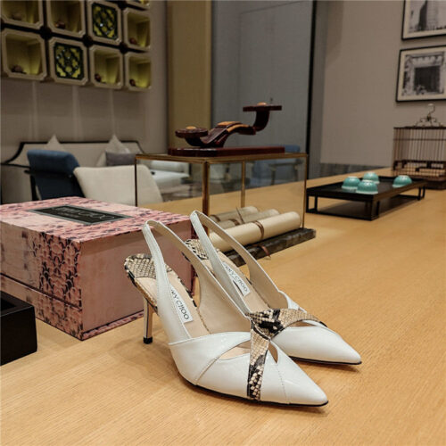 High Quality Luxury Jimmy Choo High-Heeled Hollow Leather Style Pointed Sandals – Style 37143