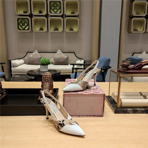 High Quality Luxury Jimmy Choo High-Heeled Hollow Leather Style Pointed Sandals – Style 37143 product detail