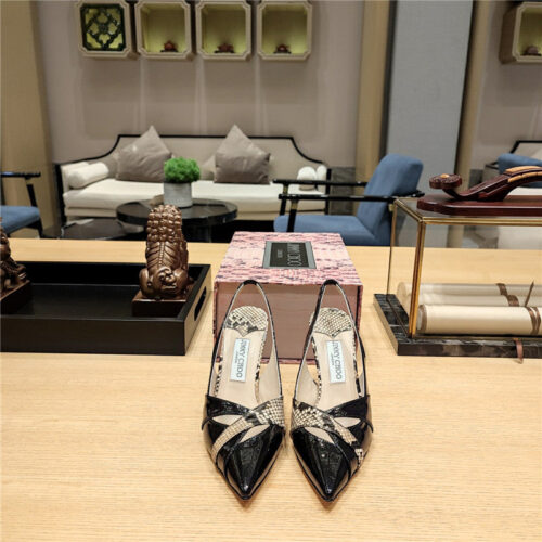 High Quality Luxury Jimmy Choo High-Heeled Hollow Leather Style Pointed Sandals product detail