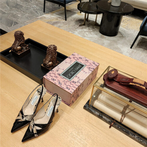 High Quality Luxury Jimmy Choo High-Heeled Hollow Leather Style Pointed Sandals alternate view