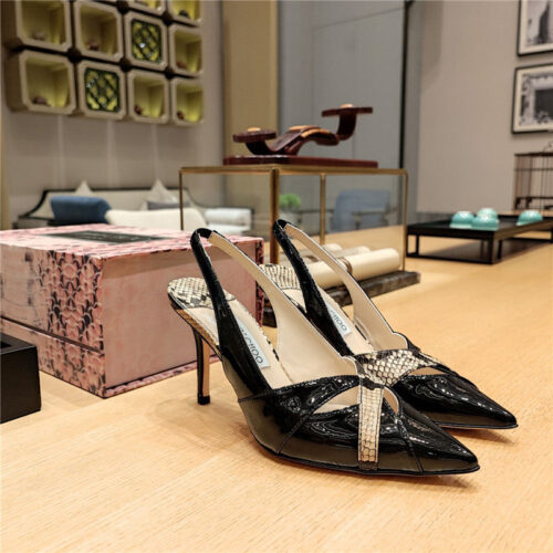High Quality Luxury Jimmy Choo High-Heeled Hollow Leather Style Pointed Sandals