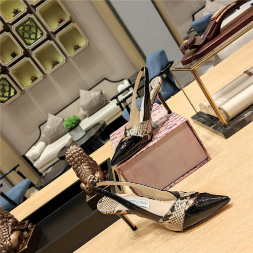 High Quality Luxury Jimmy Choo High-Heeled Hollow Leather Style Pointed Sandals product detail
