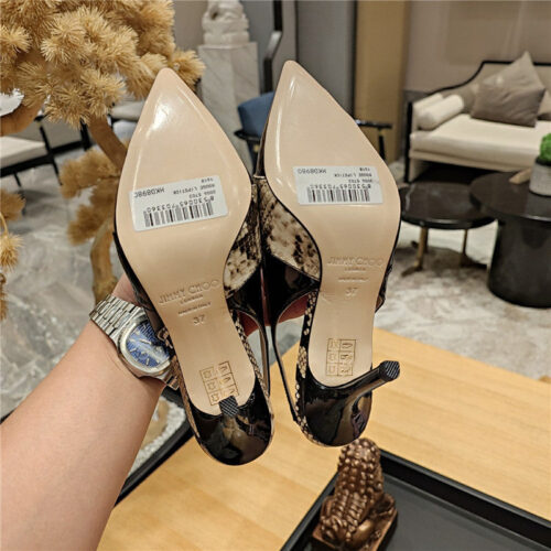 High Quality Luxury Jimmy Choo High-Heeled Hollow Leather Style Pointed Sandals product detail