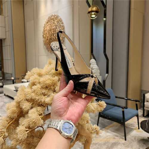High Quality Luxury Jimmy Choo High-Heeled Hollow Leather Style Pointed Sandals product detail
