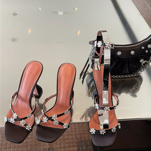 High Quality Luxury Amina Muaddi Floral Crystal Pumps Wineglass Heel Sandals product detail