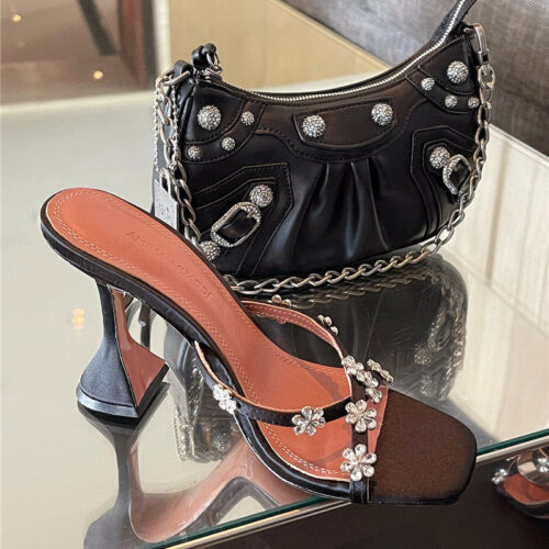 High Quality Luxury Amina Muaddi Floral Crystal Pumps Wineglass Heel Sandals product detail