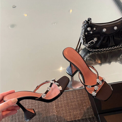 High Quality Luxury Amina Muaddi Floral Crystal Pumps Wineglass Heel Sandals product detail