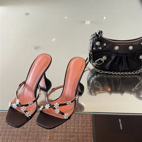 High Quality Luxury Amina Muaddi Floral Crystal Pumps Wineglass Heel Sandals