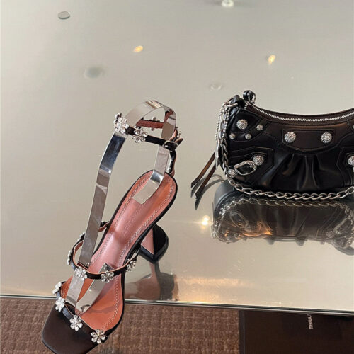 High Quality Luxury Amina Muaddi Floral Crystal Pumps Wineglass Heel Sandals product detail