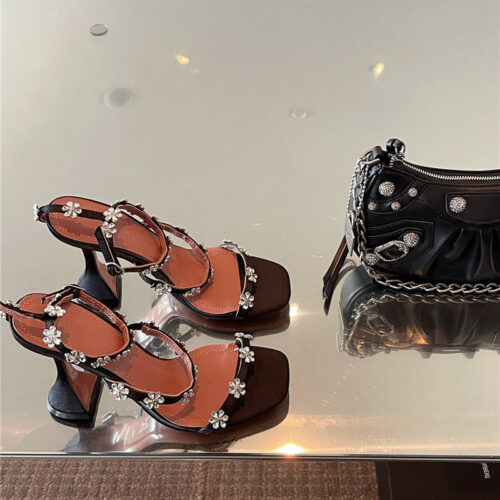 High Quality Luxury Amina Muaddi Floral Crystal Pumps Wineglass Heel Sandals alternate view