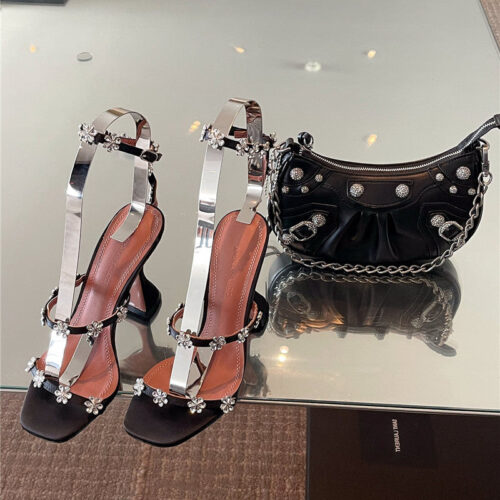 High Quality Luxury Amina Muaddi Floral Crystal Pumps Wineglass Heel Sandals product detail