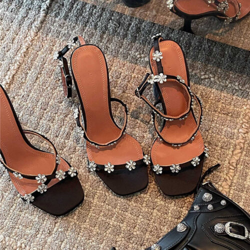 High Quality Luxury Amina Muaddi Floral Crystal Pumps Wineglass Heel Sandals product detail