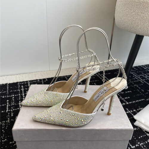 High Quality Luxury Jimmy Choo Square Buckle Drill Point Half Drag