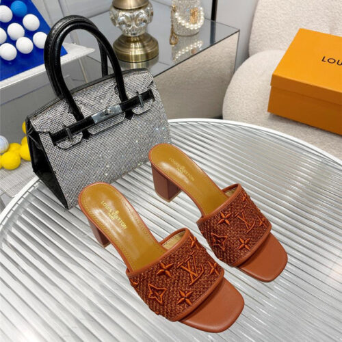High Quality Luxury Louis Vuitton Catwalk High-Heeled Slippers – Style 81987 alternate view