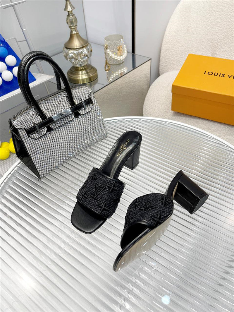 High Quality Luxury Louis Vuitton Catwalk High-Heeled Slippers – Style 96099 product detail