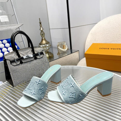 High Quality Luxury Louis Vuitton Catwalk High-Heeled Slippers – Style 22083