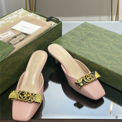 High Quality Luxury Gucci Early Autumn Cat Heel Muller Slippers alternate view