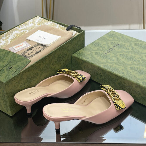 High Quality Luxury Gucci Early Autumn Cat Heel Muller Slippers product detail