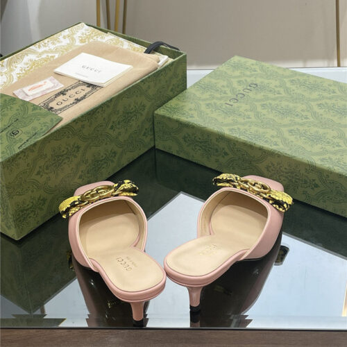 High Quality Luxury Gucci Early Autumn Cat Heel Muller Slippers product detail
