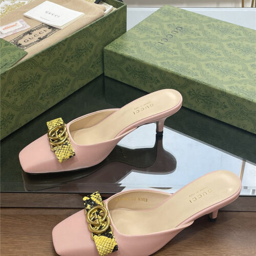 High Quality Luxury Gucci Early Autumn Cat Heel Muller Slippers product detail