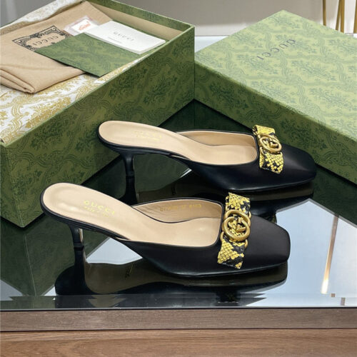 High Quality Luxury Gucci Early Autumn Cat Heel Muller Slippers – Style 71251