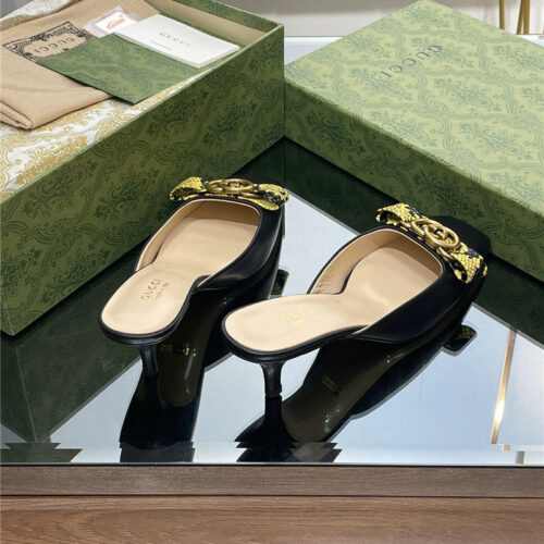 High Quality Luxury Gucci Early Autumn Cat Heel Muller Slippers – Style 71251 product detail