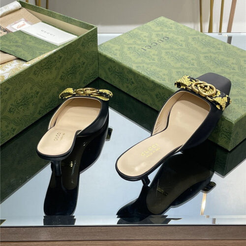 High Quality Luxury Gucci Early Autumn Cat Heel Muller Slippers – Style 71251 product detail