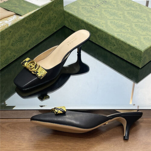 High Quality Luxury Gucci Early Autumn Cat Heel Muller Slippers – Style 71251 product detail