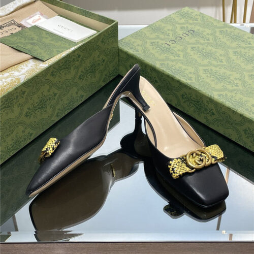 High Quality Luxury Gucci Early Autumn Cat Heel Muller Slippers – Style 71251 product detail