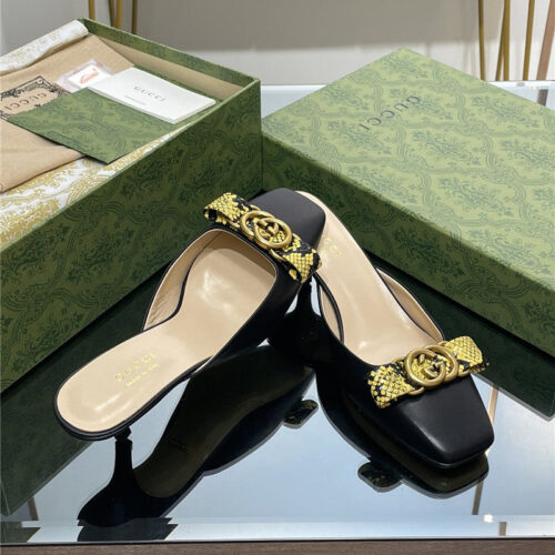 High Quality Luxury Gucci Early Autumn Cat Heel Muller Slippers – Style 71251 product detail