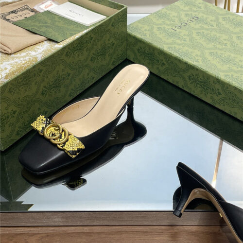 High Quality Luxury Gucci Early Autumn Cat Heel Muller Slippers – Style 71251 product detail