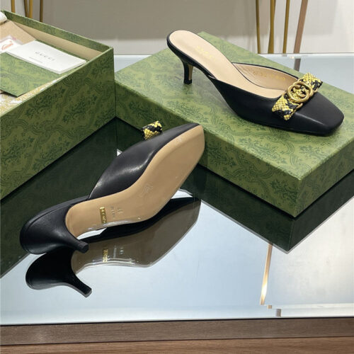High Quality Luxury Gucci Early Autumn Cat Heel Muller Slippers – Style 71251 product detail