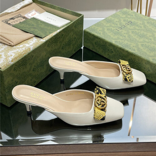 High Quality Luxury Gucci Early Autumn Cat Heel Muller Slippers – Style 02323