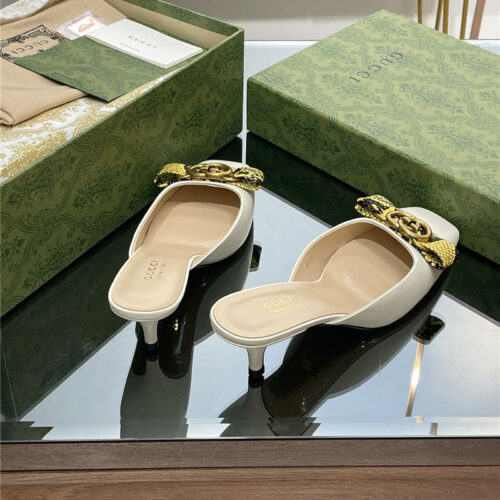 High Quality Luxury Gucci Early Autumn Cat Heel Muller Slippers – Style 02323 product detail